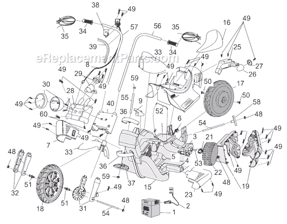 Page A Diagram and Parts List for B9784  Power Wheels Ride-On Motorcyles